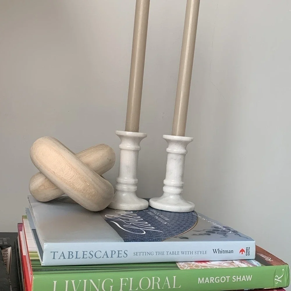Set of two marble candlesticks‎ MCM vintage modern glam contemporary